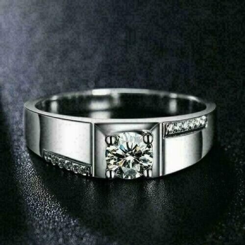 1.50 Ct Round Cut Diamond Lab-Created Men's Engagement Ring 925 Sterling Silver
