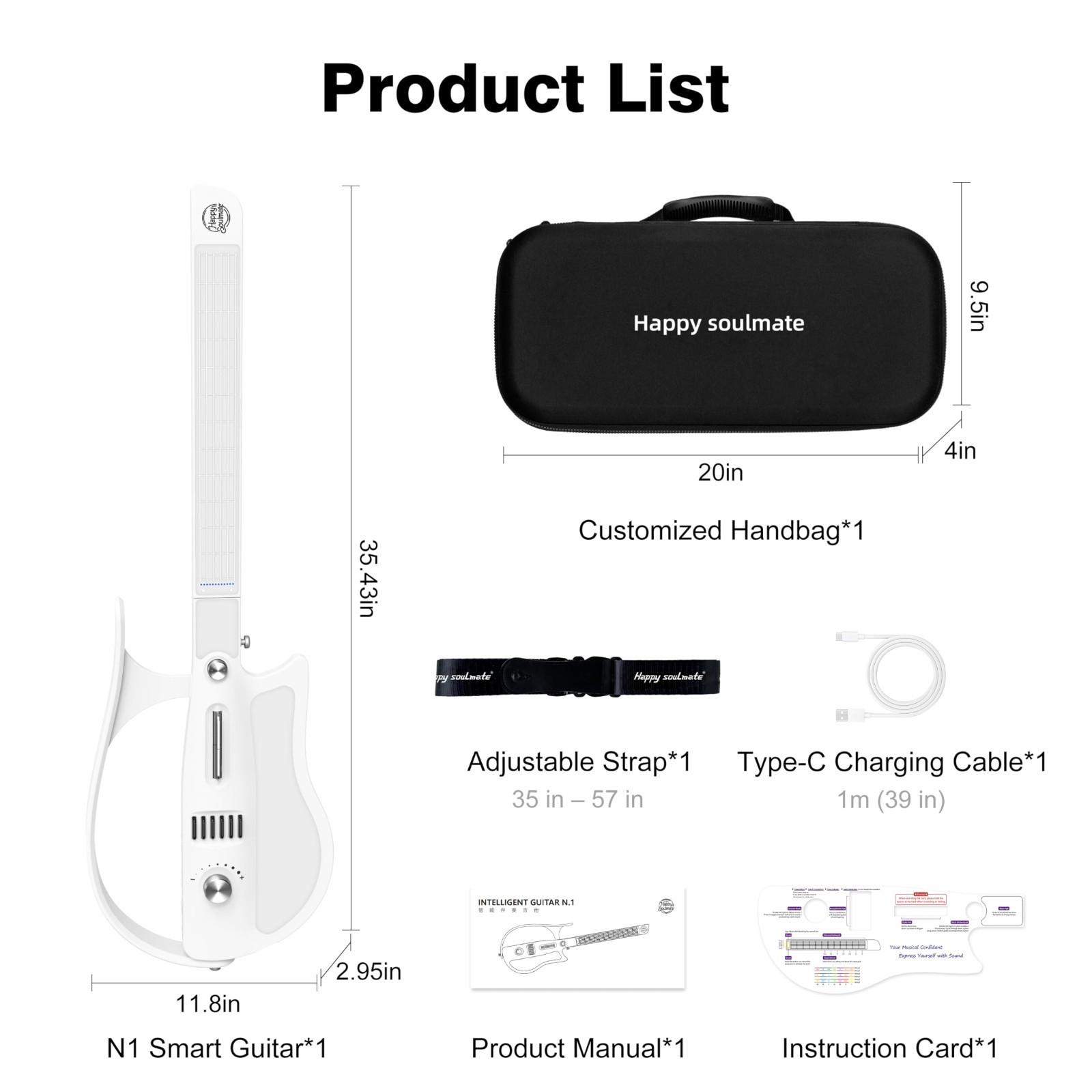 Stringless Smart Guitar, Foldable Travel Guitar with Chords & Drum Machine White