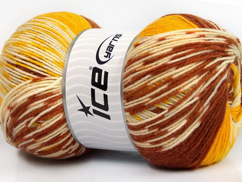 2-Skein Lot Jacquard Wool Yarn light copper yellow cream