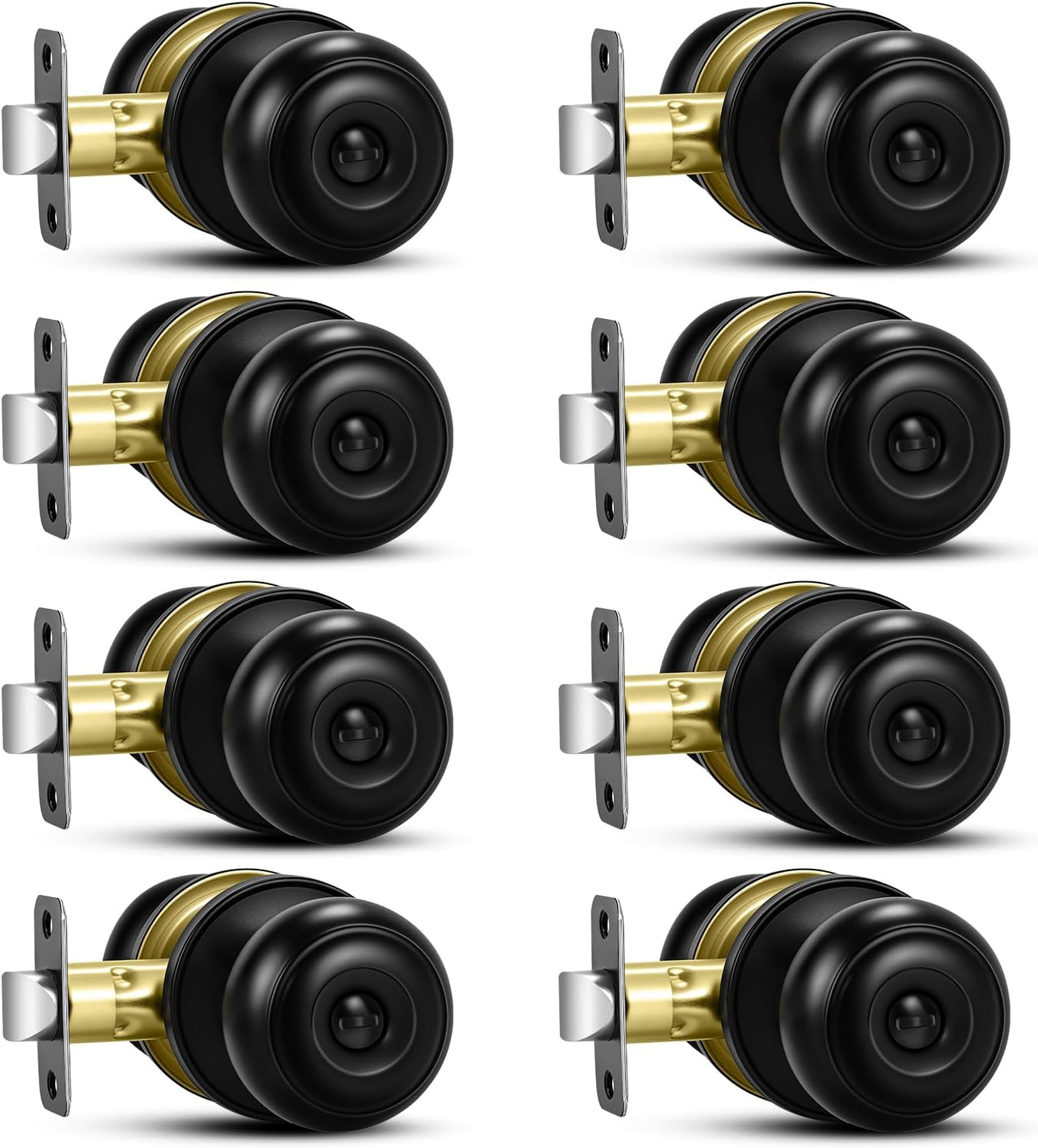 8-Pack Matte Black Interior Door Knobs – Round Ball Privacy Knobs with Lock