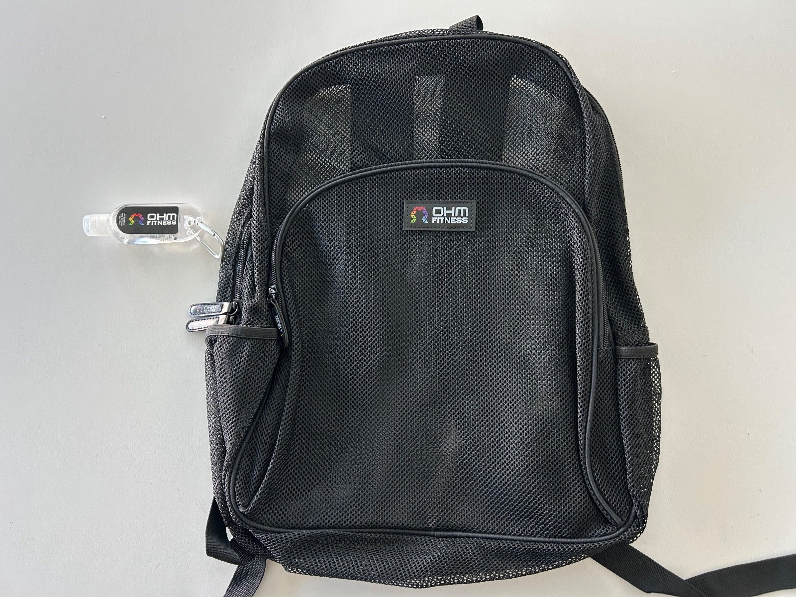 New Black, Mesh-Net, Lightweight OHM FITNESS BACKPACK Bag & HAND SANITIZER