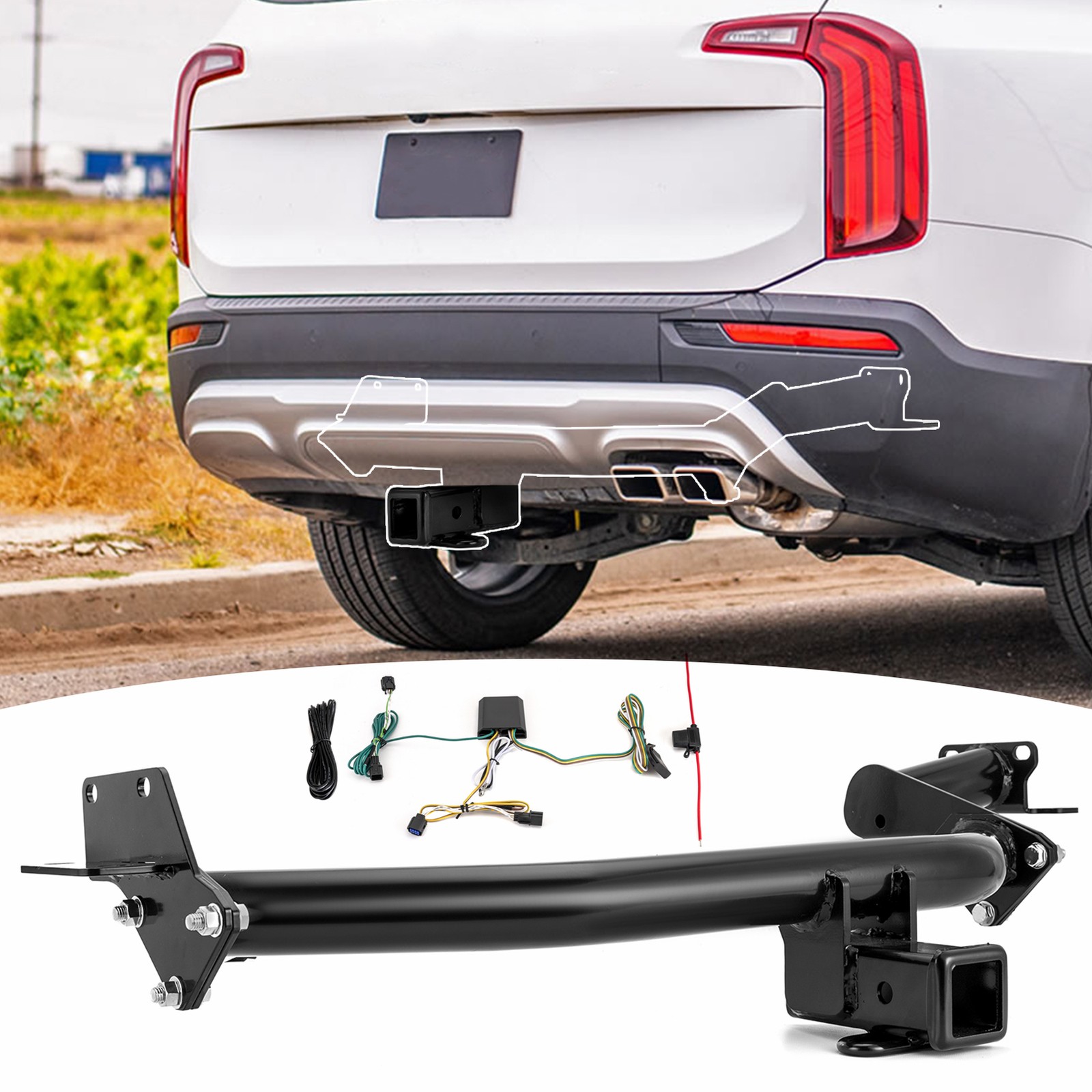 Trailer Tow Hitch For Kia Telluride LX or S 2023-2024 2025 w/ Wiring Harness Kit