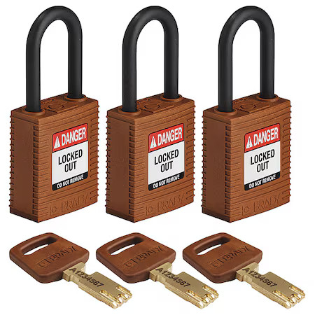 Brady Nyl-Brn-38Pl-Ka3pk Lockout Padlock, Keyed Alike, Nylon, Brown, 1 1/2 In