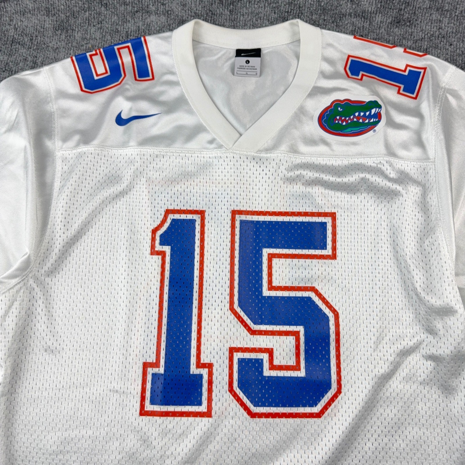 Nike Florida Gators Tim Tebow Jersey Mens Large Mesh White Blue #15 NCAA