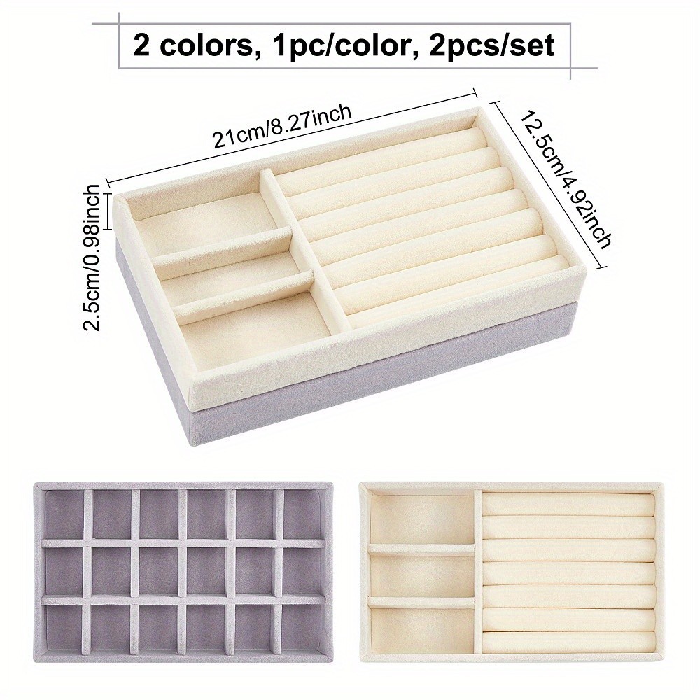 1set 2pcs 2 styles Flocking Jewelry Trays Rectangle Mixed color