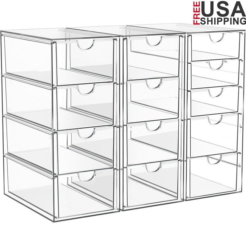 Acrylic Organizers W/ Drawers Storage Solution Makeup Office Bathroom Kitchen US
