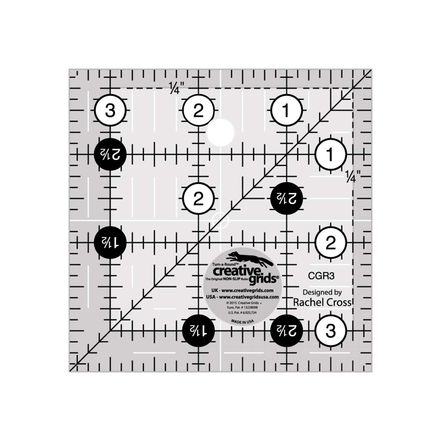Creative Grids Quilt Ruler 3-1/2in x Square – CGR3 – Made in White
