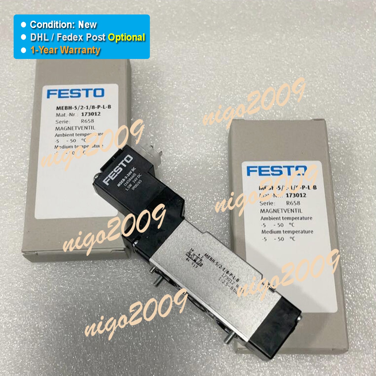 Brand New in Box FESTO MEBH-5/2-1/8-P-L-B 173012 1.5W 24VDC Solenoid Valve