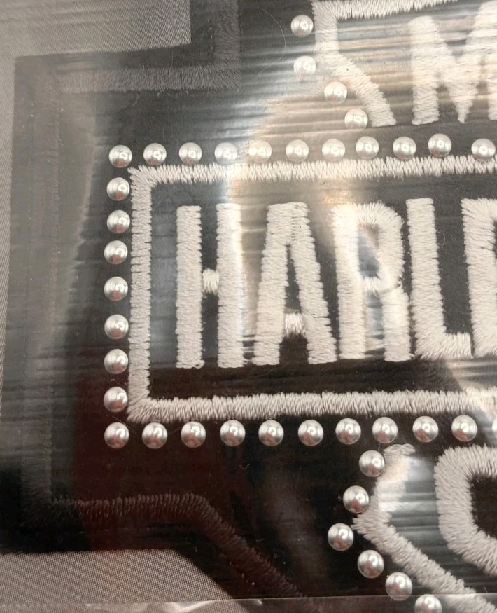 Vtg. 2005 Large Black Harley Davidson Silver Studded Bling Bar & Shield Patch