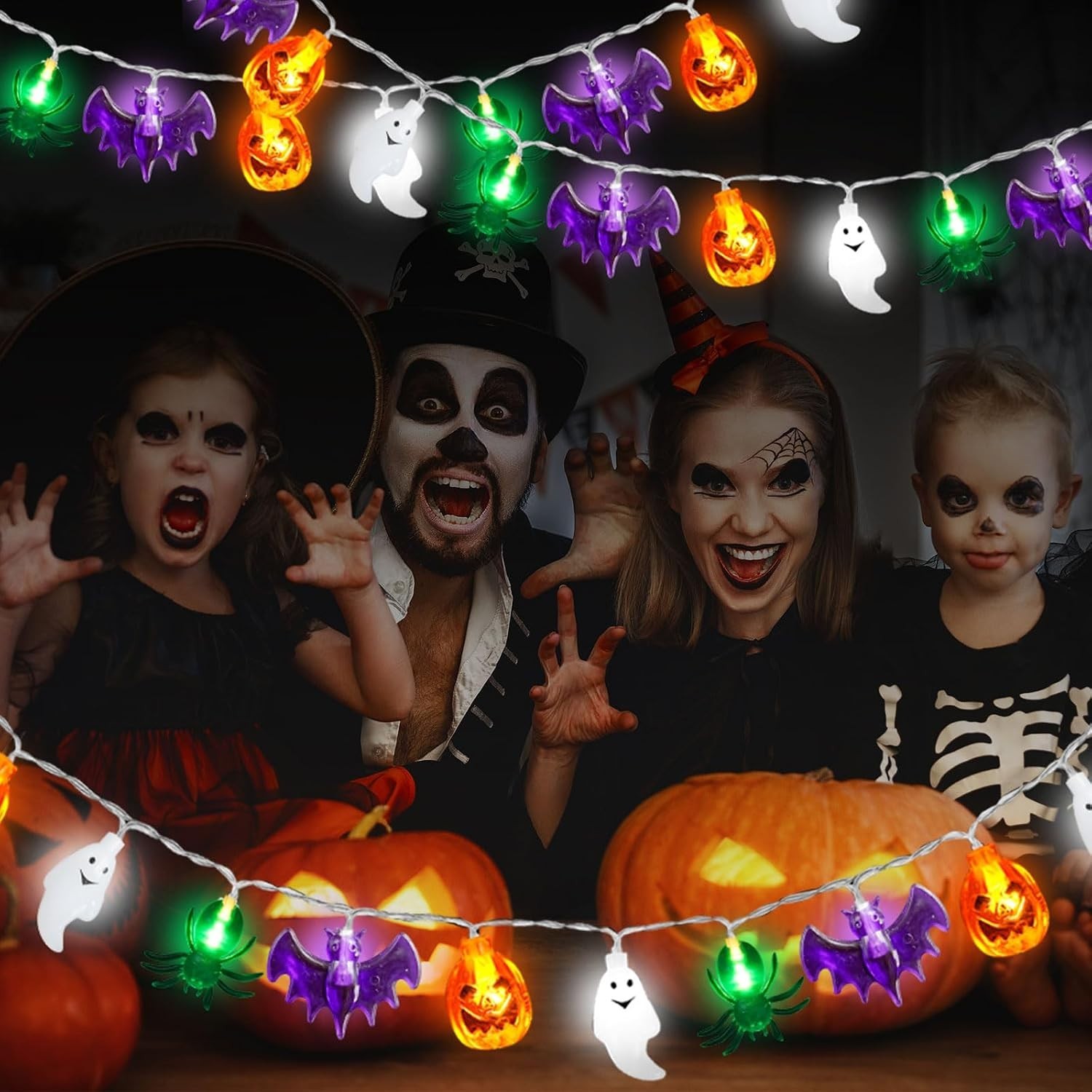 Battery-Operated 20FT Waterproof Halloween Twinkle Lights - Pumpkins & Ghosts