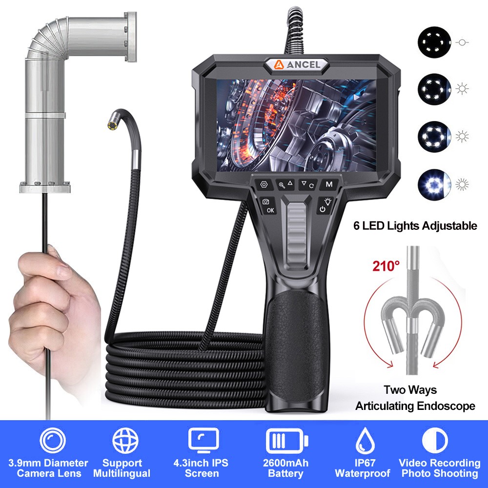 ANCEL AN303 3.9MM 210° Articulating Inspection Endscope 1080P Camera Borescope