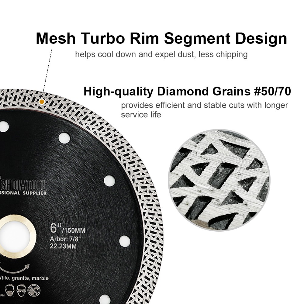 5pc Diamond Mesh Turbo Angle Grinder Saw Blade for Porcelain Tile 4.5''/115mm
