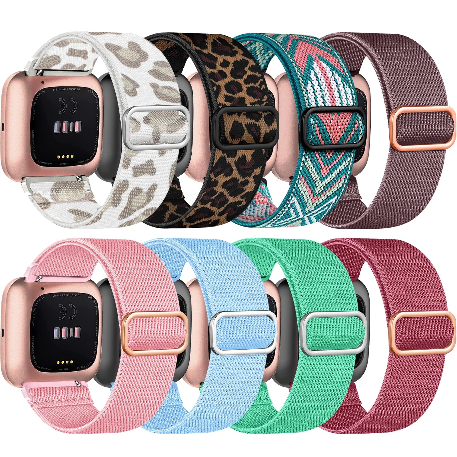 8 Pack Elastic Bands Compatible with Fitbit Versa, Adjustable Nylon Braided S...