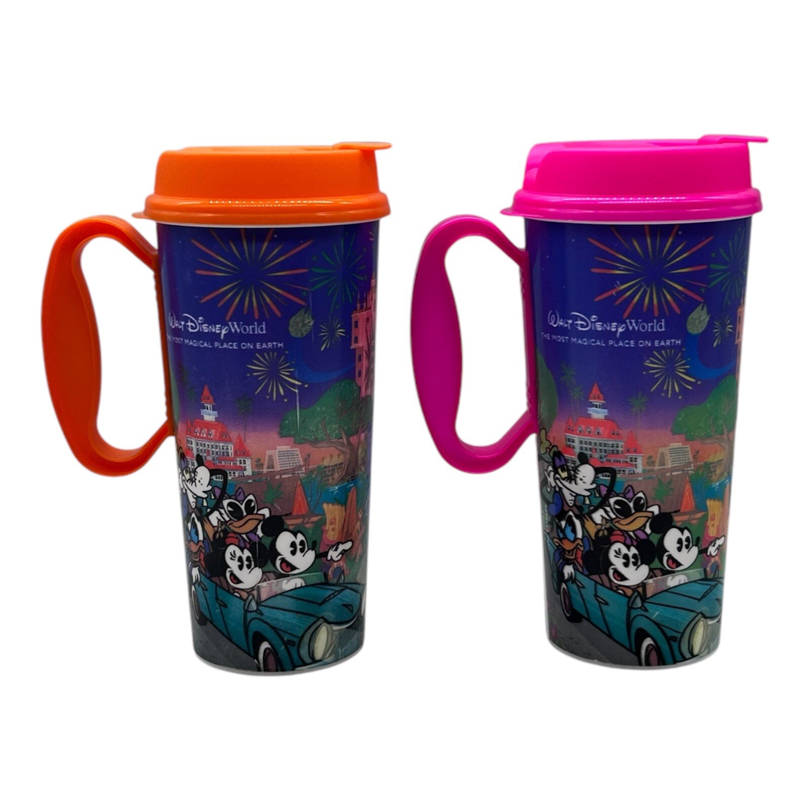Whirley Walt Disney World Resort Mugs Pink & Orange Lot Of 2 Excellent Condition