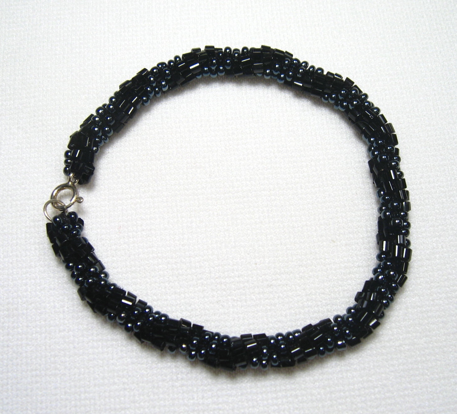Lyn's Jewelry Black and Hematite Glass Beaded Bracelet 8"