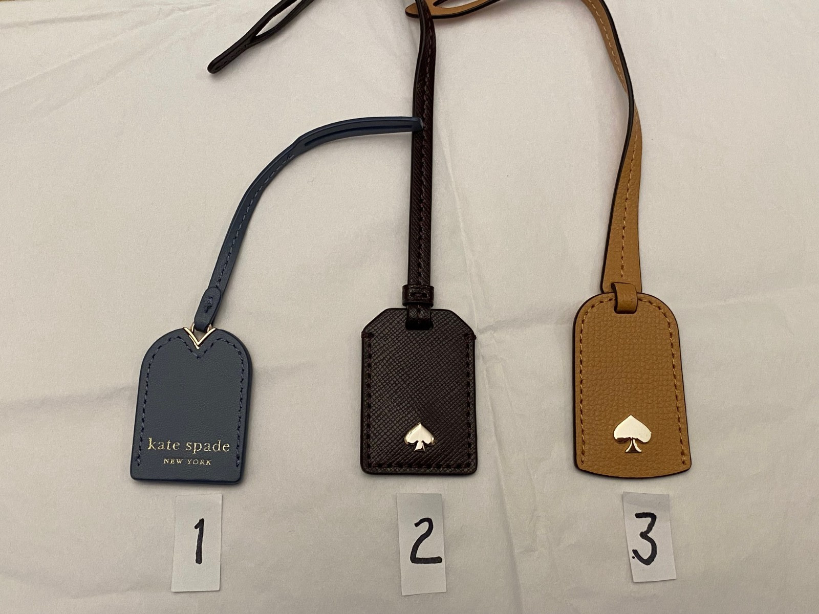 Kate Spade NY Handbag Hang Tag Metal Spade Differ Color Leather Straps NEW