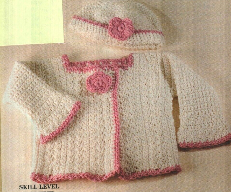 CHILD'S SET SWEATER & HAT 3 BABY SIZES DIGEST SIZE CROCHET PATTERN INSTRUCTIONS