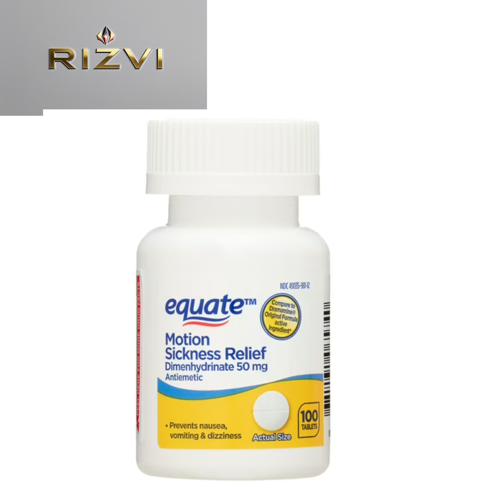 Equate Motion Sickness Relief Dimenhydrinate Tablets, 50mg, 100 Count