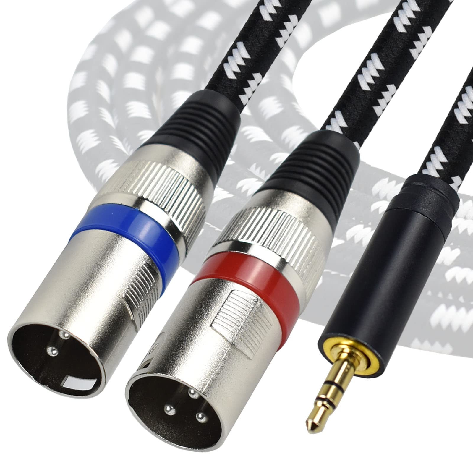 3.5 mm to Dual XLR Male Y Splitter Cable, 10 Feet Stereo 1/8 Mini TRS Headpho...