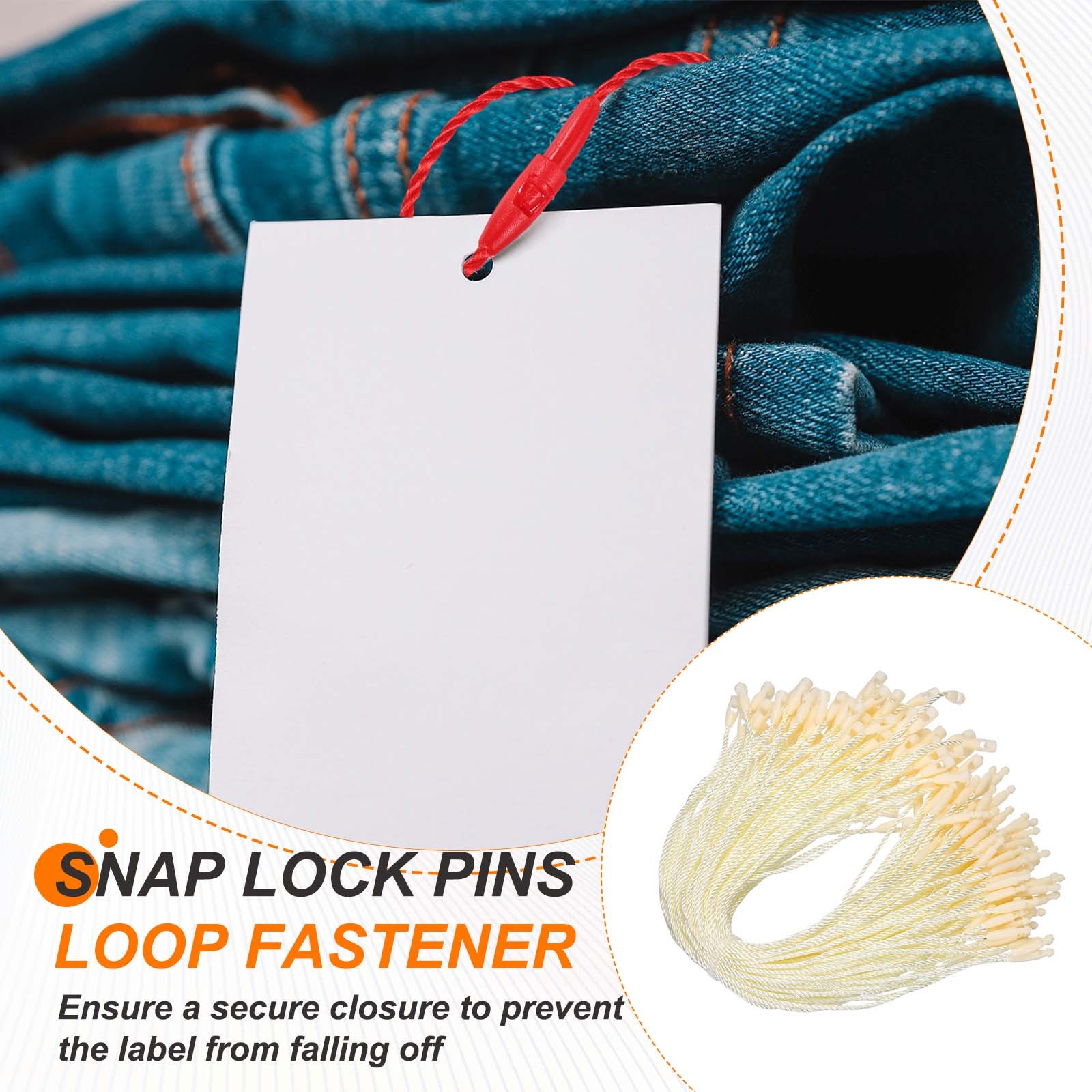 1000 Pcs Polyester Hang Tag String 8" Snap Lock Pins Loop Fastener, Beige