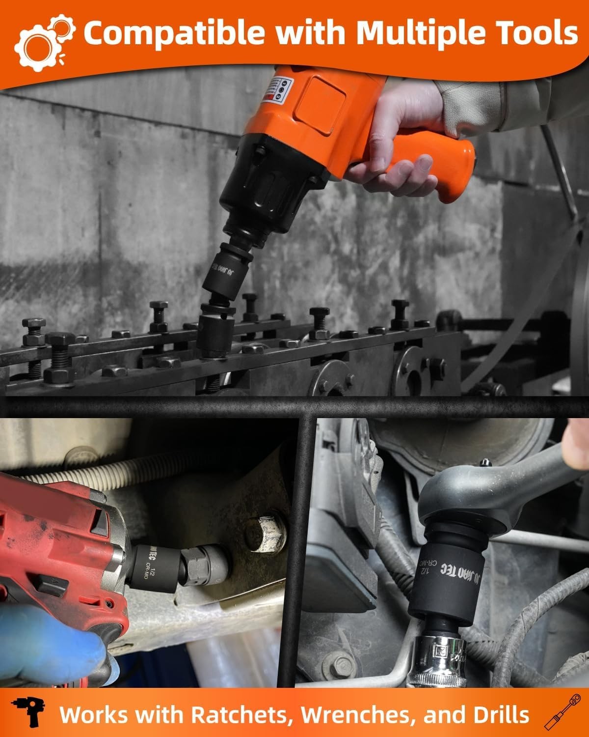 Impact Swivel Socket Set set 3 piece 1/2 Inch Universal Joint kit