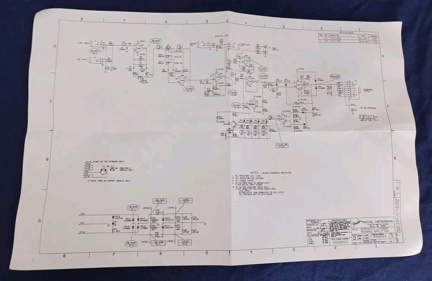 '91 FENDER RADBASS Amplifier Service/Schematic Diagram *NOT PDF*