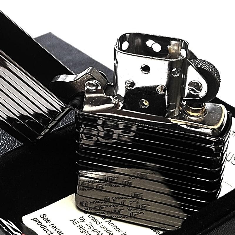 Zippo Armor Horizontal Stripe Black 4 Sided Continuous Processing Lighter Japan