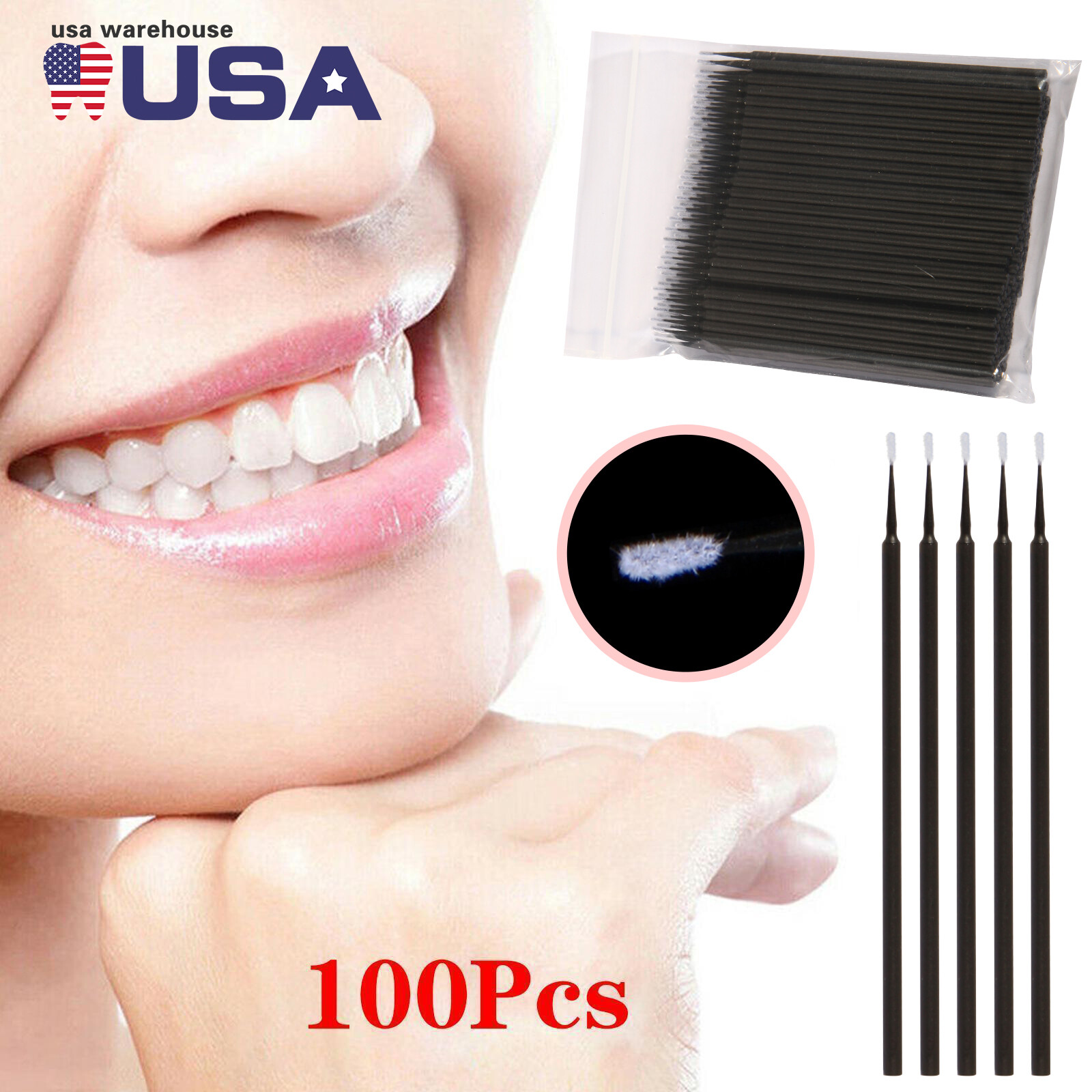 Dental Micro Applicator Brush Disposable Makeup Eyelash Brushes Black 1.2mm