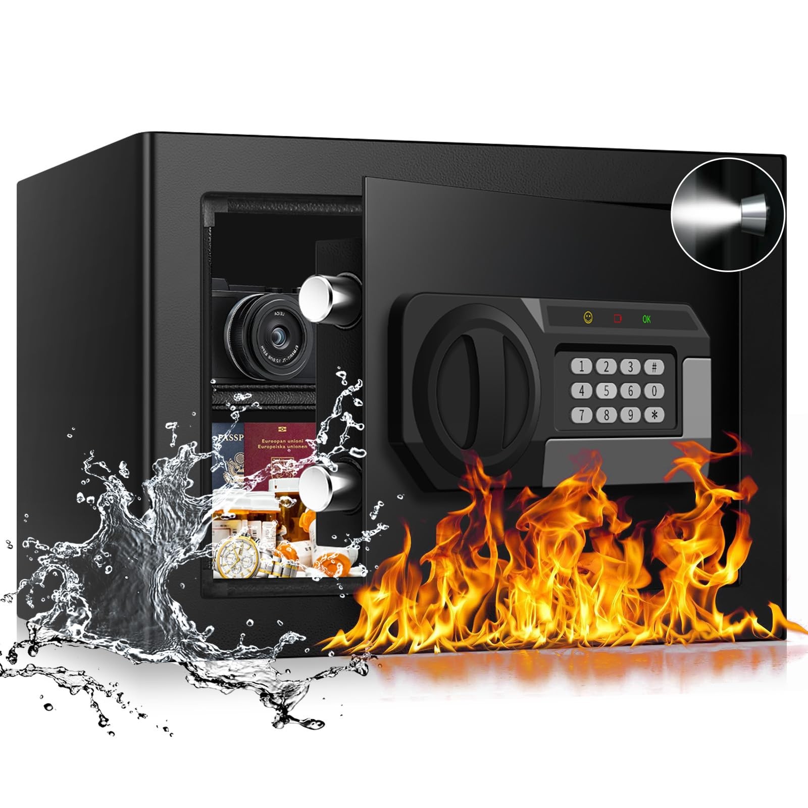 1.2 Cubic Feet Small Fire Safe Box for Home, Fireproof Lock Box, Security Mon...