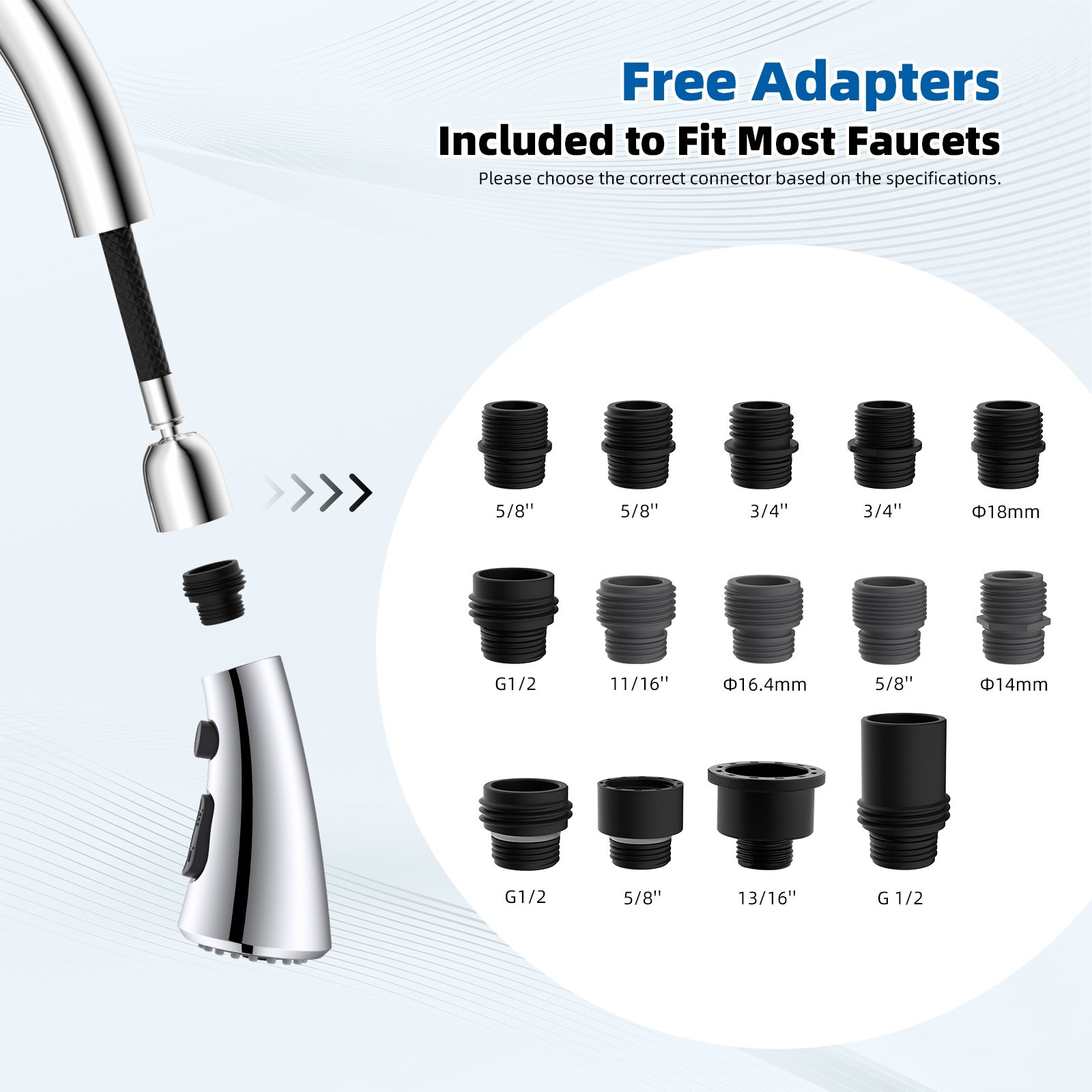 Curved Pull Down Kitchen Faucet Head Replacement 3-Function Kitchen Sink Spray