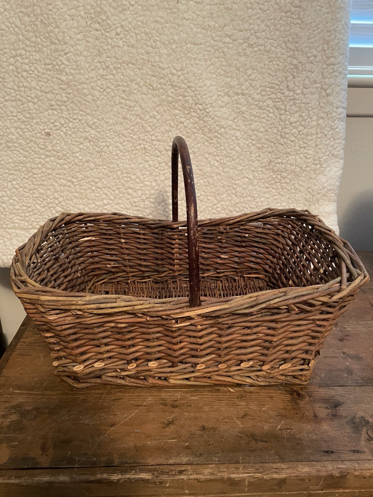 Rustic Handwoven Trug Farmers Market Basket Willow Rattan