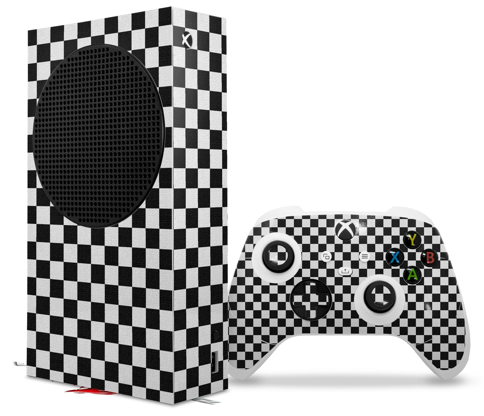 Skins XBOX Series S Console Controller Checkered Canvas Black White