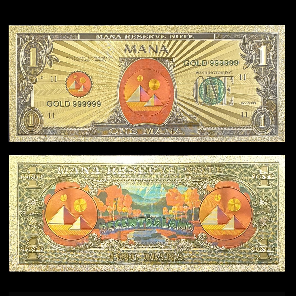 Mana Commemorative Gold Foil Note- Decentraland CryptoCurrency Blockchain Ledger
