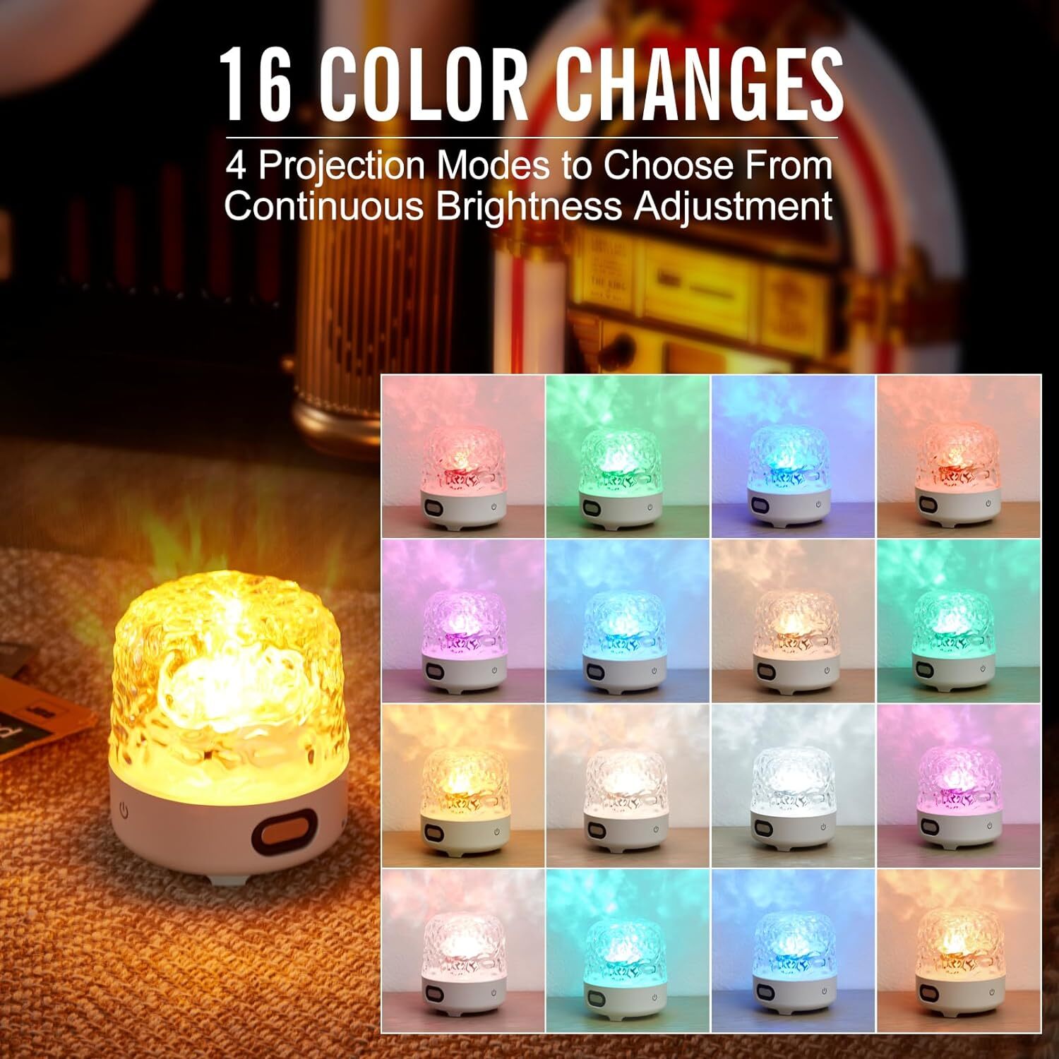 Ocean Wave Night Light Cordless Projector Lamp 16 colors