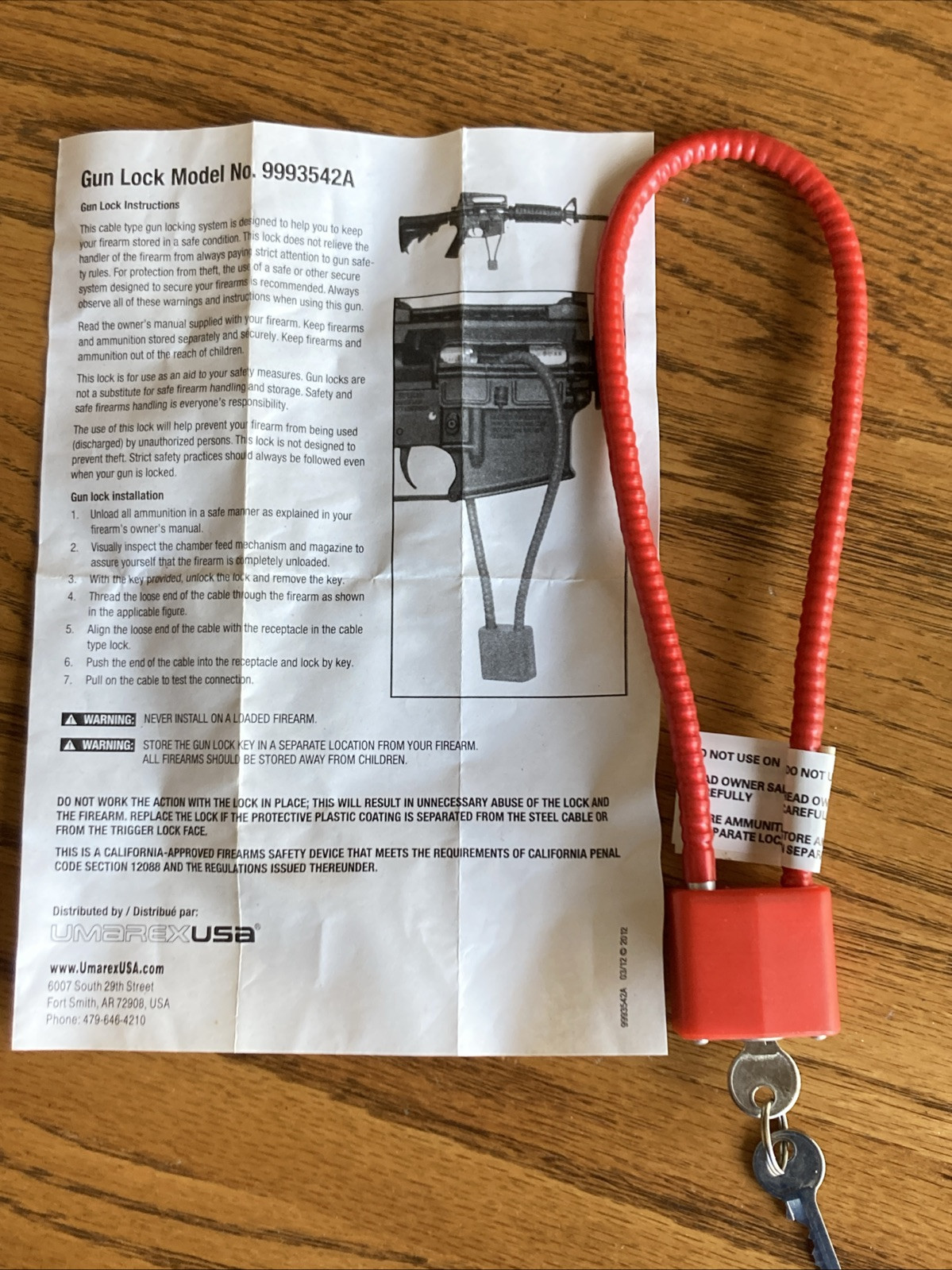 Regal - Red Cable Gun Safety Lock *BRAND NEW* R15LCI - 2 Keys 8"