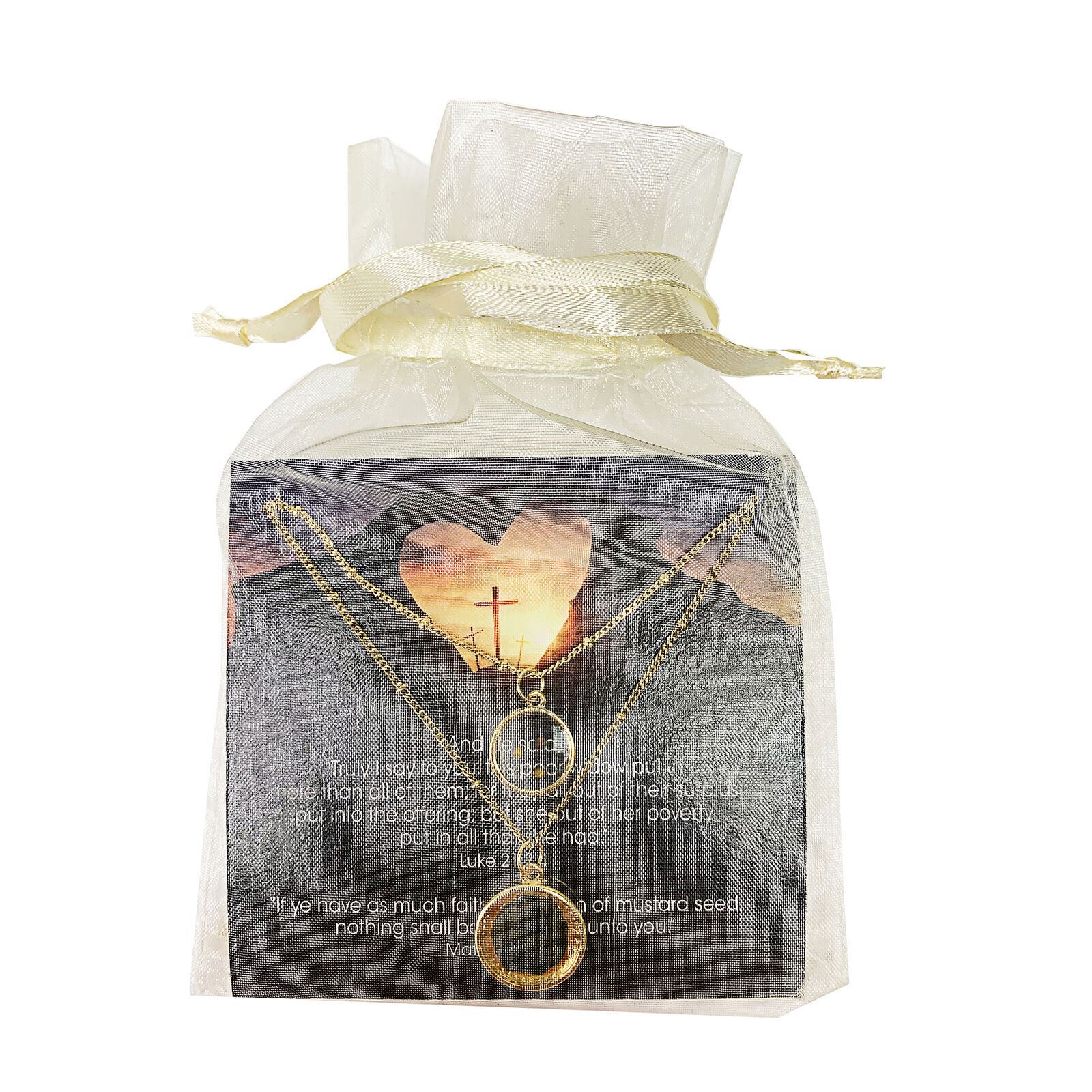 Double Chain Necklace Widow's Mite Coin Pendant - Mustard Seed Charm | Saturn