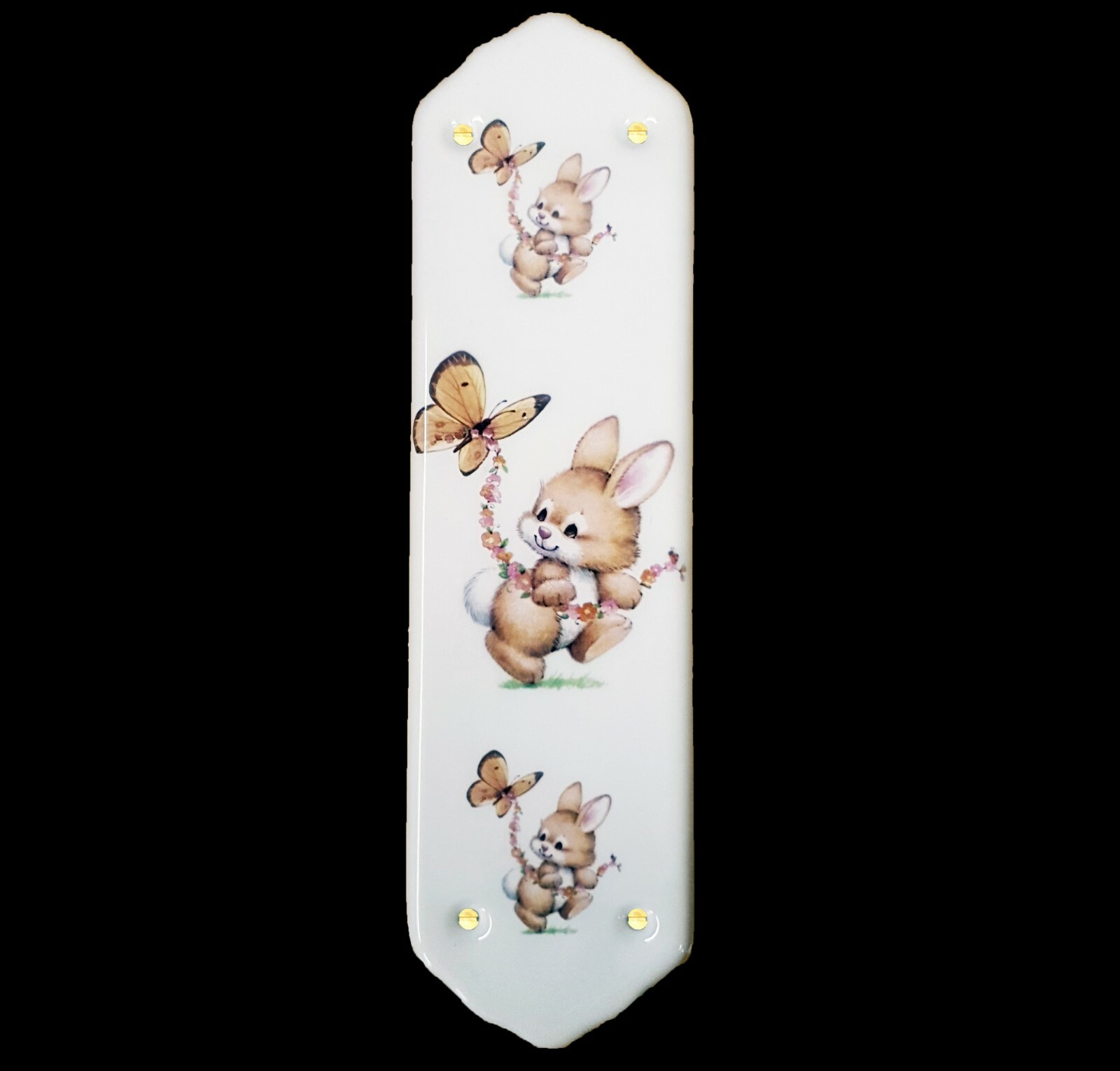 Ceramic Door Finger Plate Flower Bunnies Design (Each)