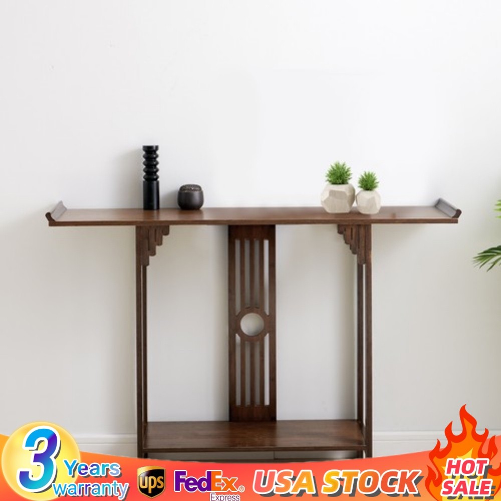 Chinese Style Vintage Console Table Sofa Side Table Bamboo Shelf Entryway Table