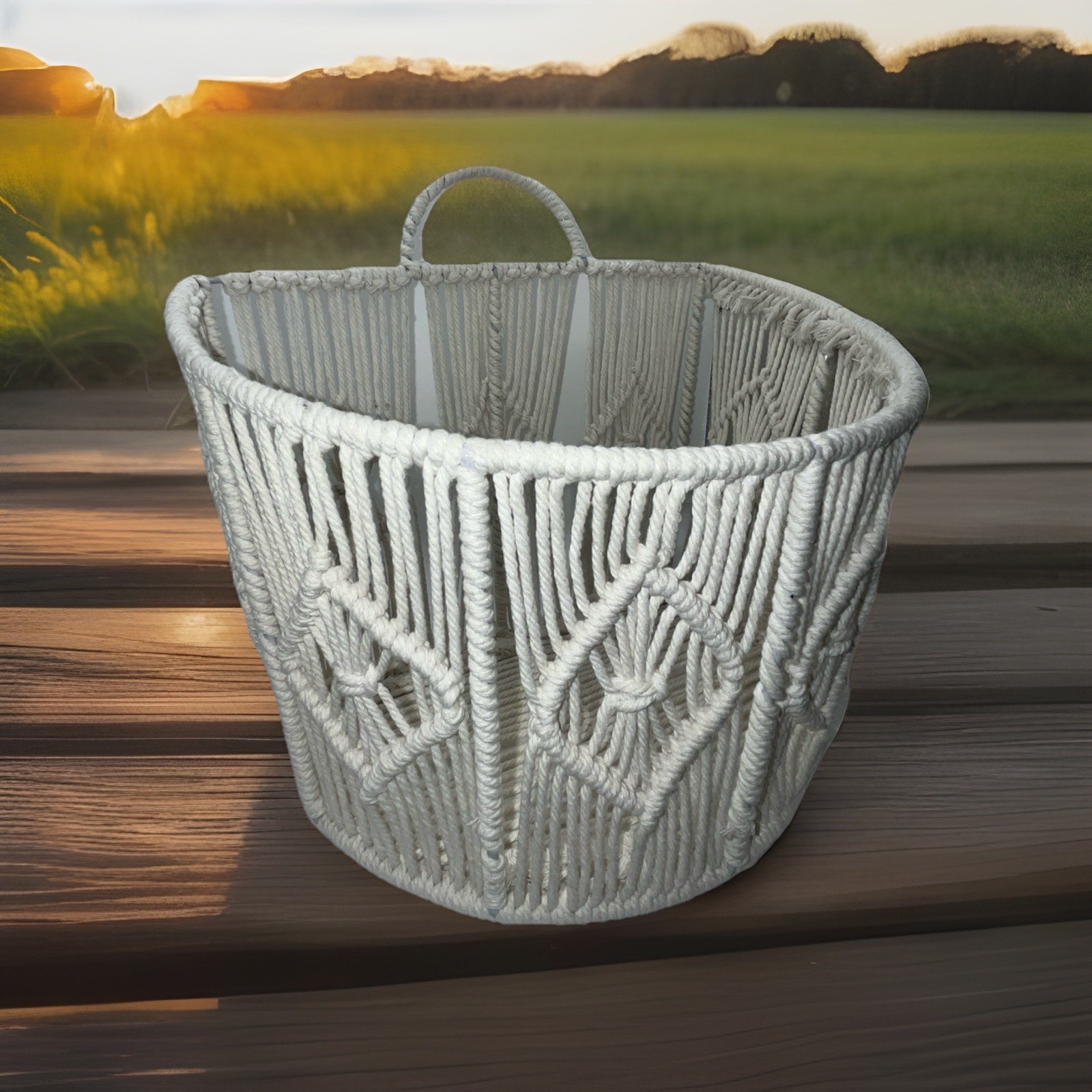 Ashland Macrame & Wire Hanging Basket Organizer EUC