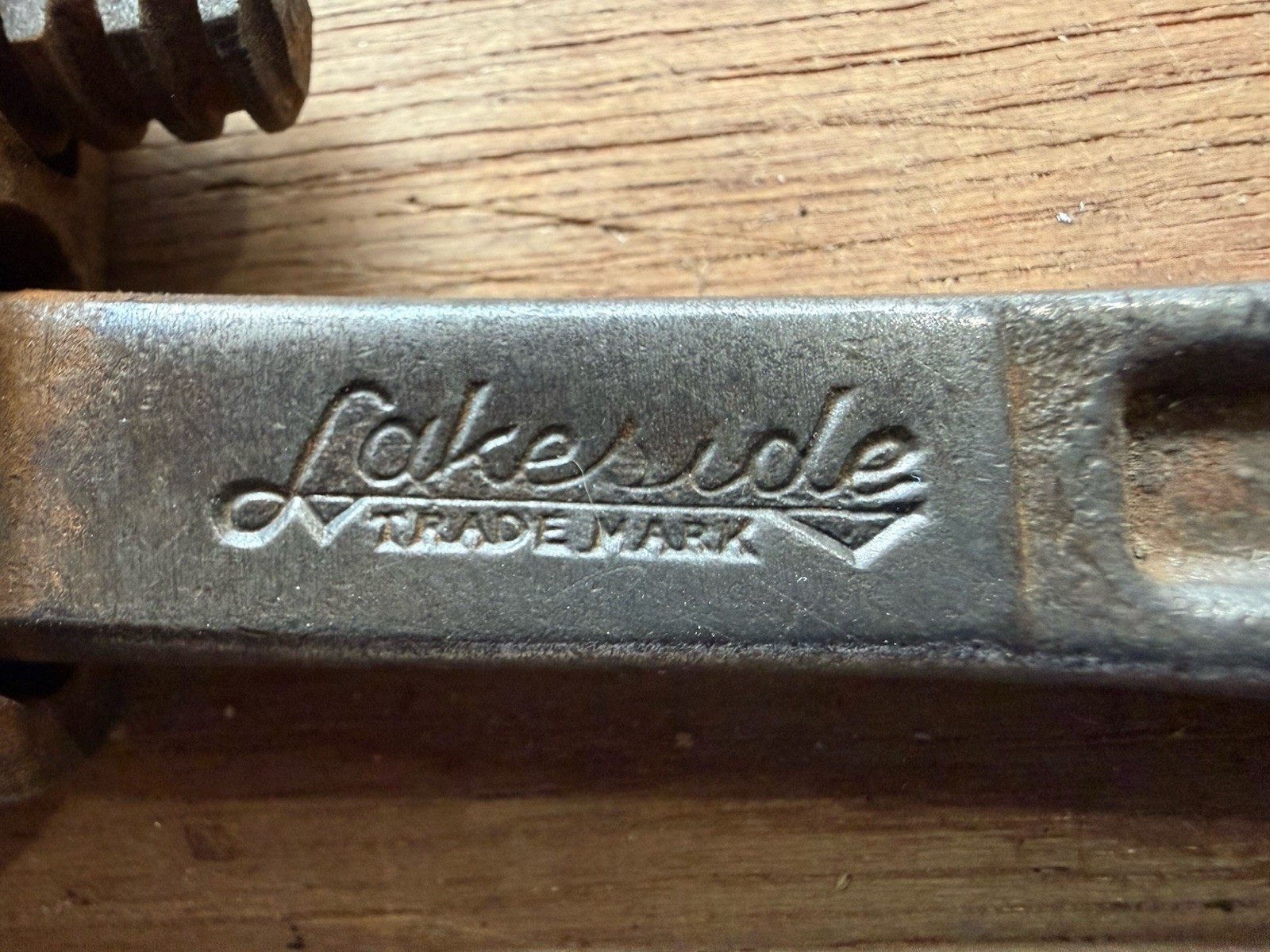 Vintage 8” Pipe Wrench Marked LAKESIDE  TRADEMARK  In Good Condition.
