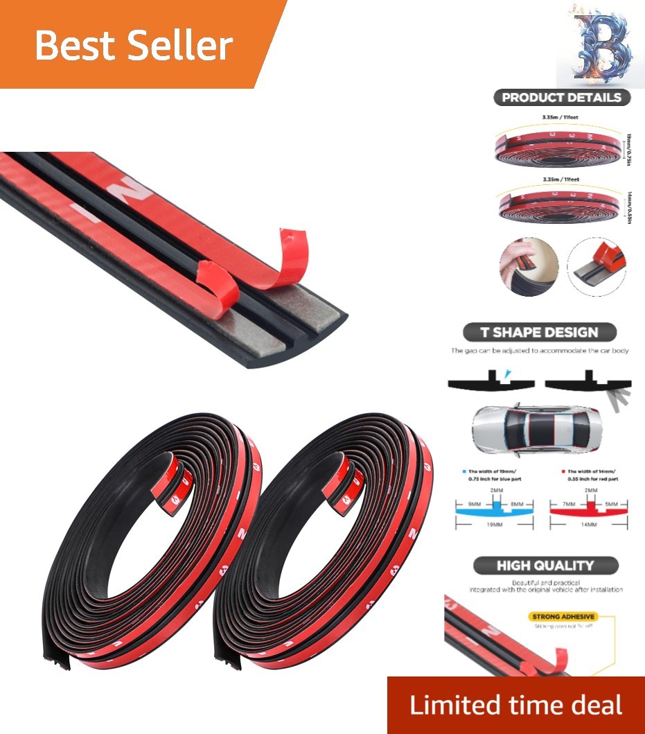 22 Ft T-Shape Windshield Rubber Seal with Adhesive - Easy Installation for Cars