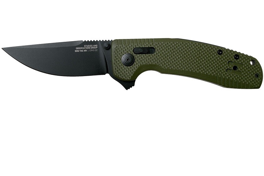 SOG TAC XR - OD GREEN FOLDING TACTICAL POCKET KNIFE #12-38-02-41 G10 SCALES
