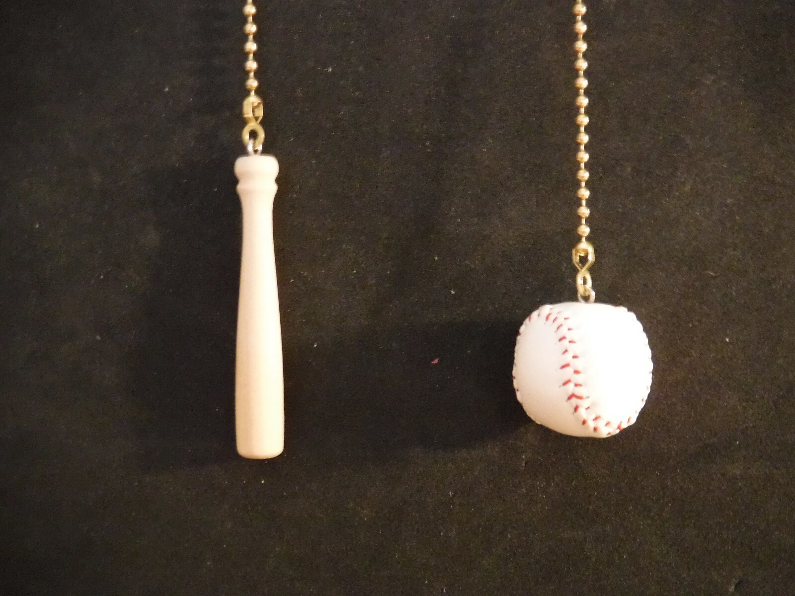 Baseball Ceiling Fan Pull Chain set on gold (brass) chains Baseball and Bat