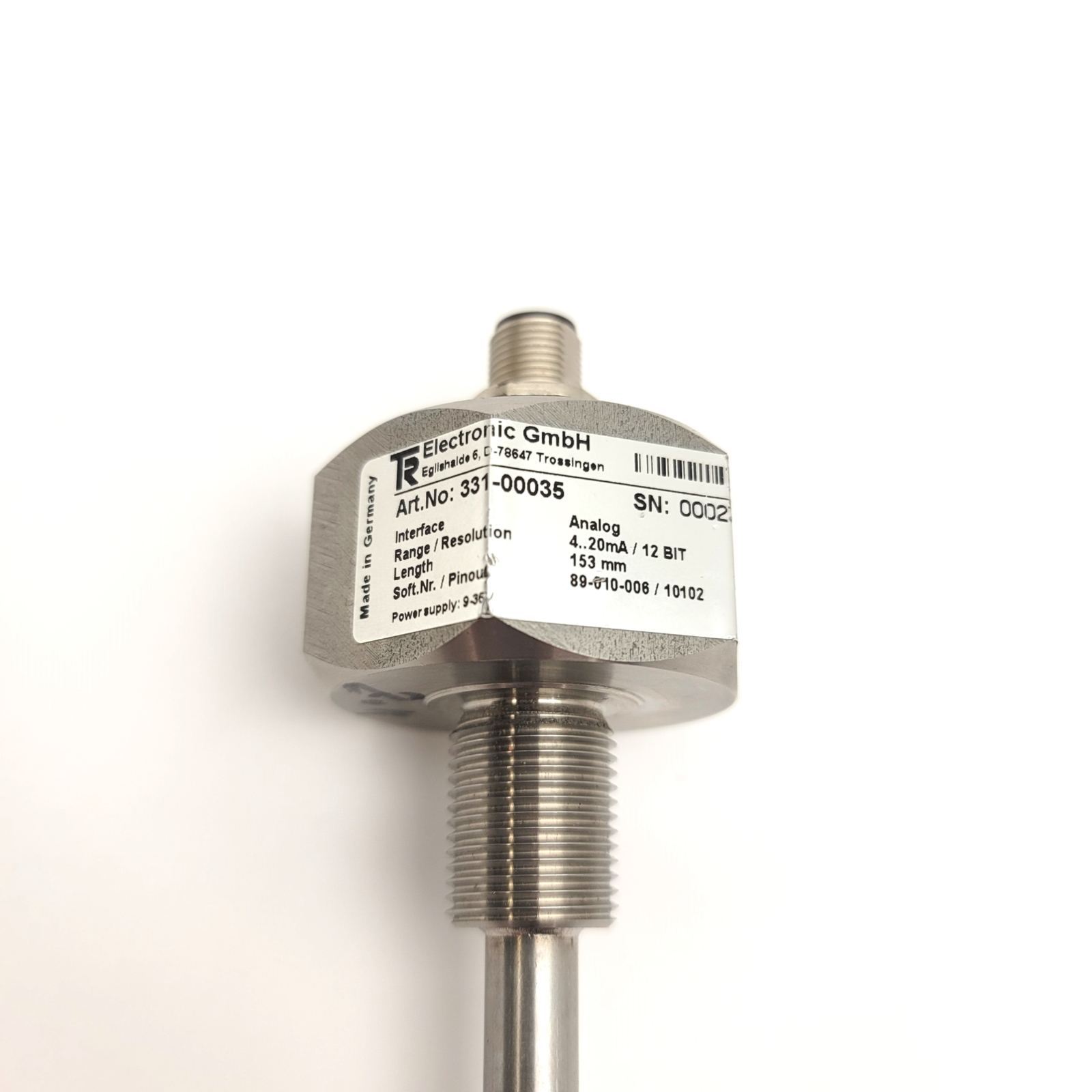 TR Electronic 331-00035 Analog Linear Encoder 4-20mA, 153mm Length, M12 4-Pin