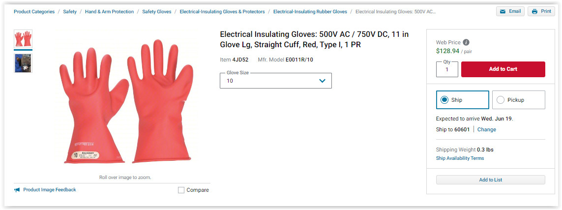 Honeywell Electrical Insulating Gloves E0011R/10