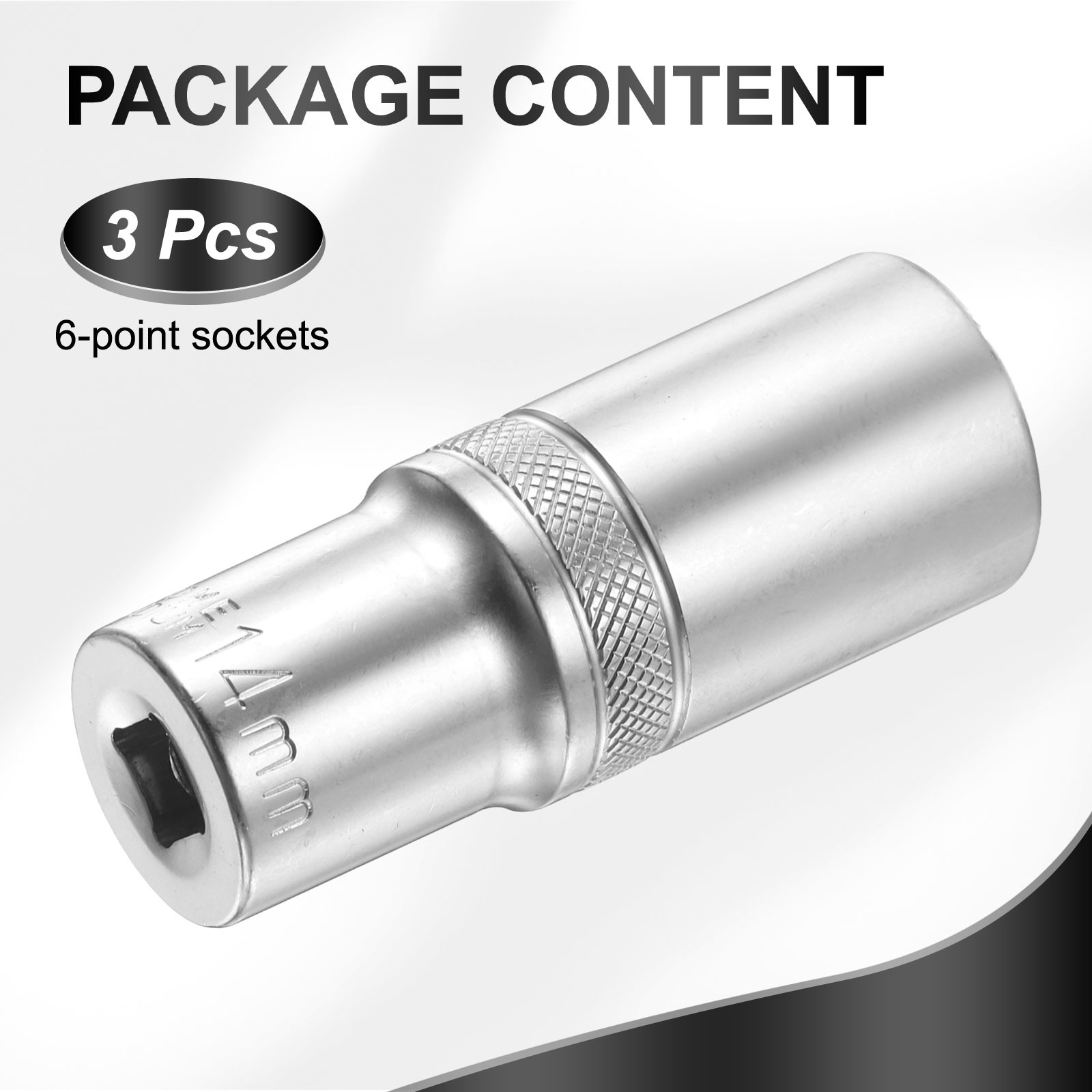 3pcs 6 Points Deep Socket 1/4" Drive 14mm Nickel Plating Flip Sleeve 2" Long
