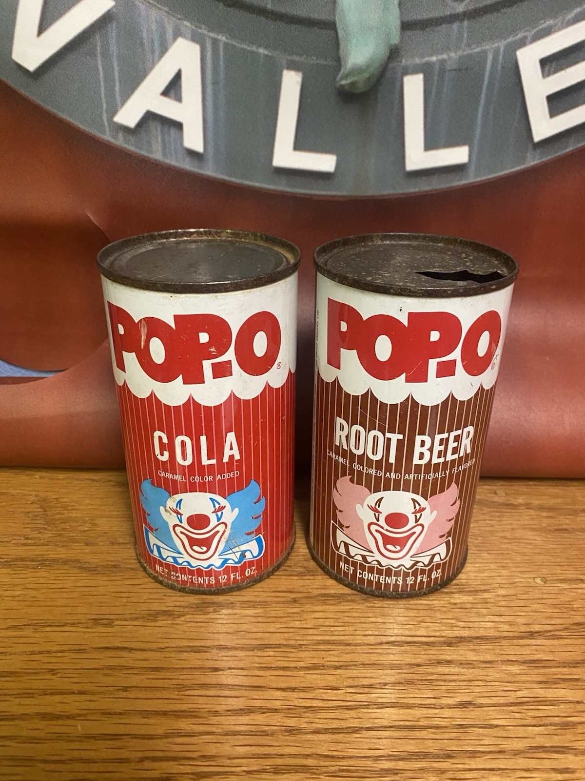Pop o Flat Top Soda Can Root Beer And Cola Lot Of 2 Circus Clown