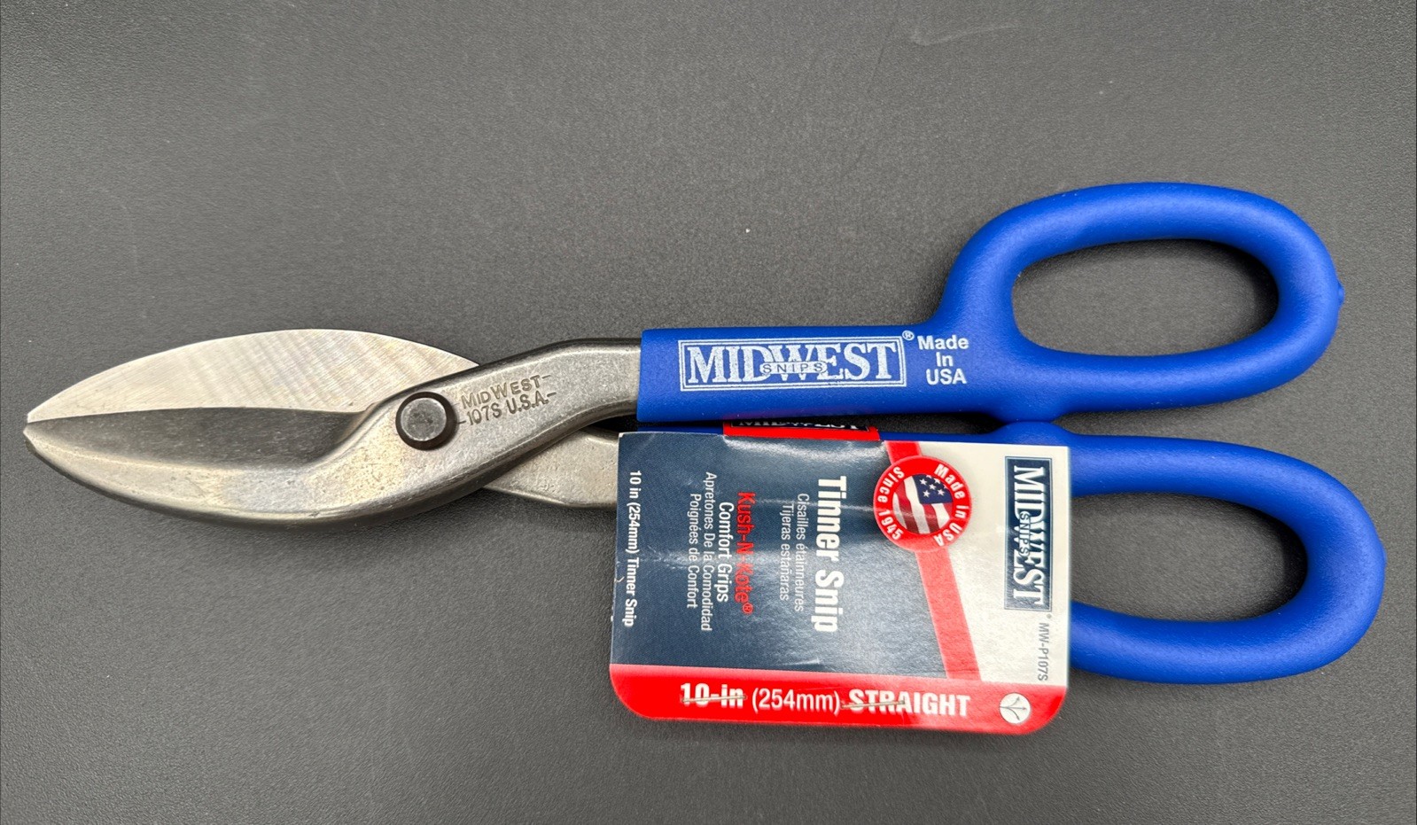Tinner Snip Midwest 10" Straight Wide Curves Comfort Grips Metal Cut Roof Tin