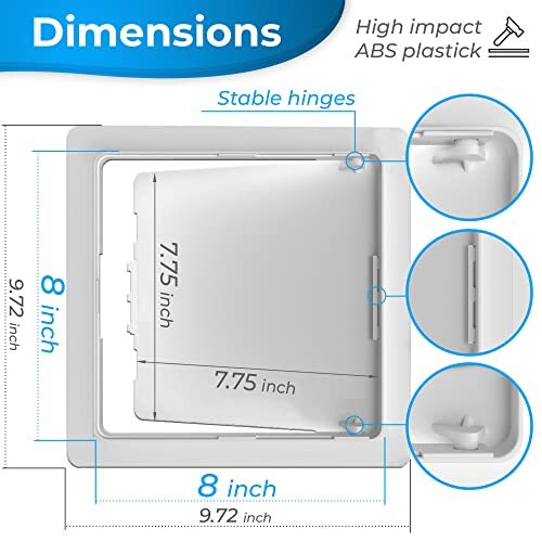 Plumbing Access Panel for Drywall, Heavy Durable Plastic ,White, 8x8 inch