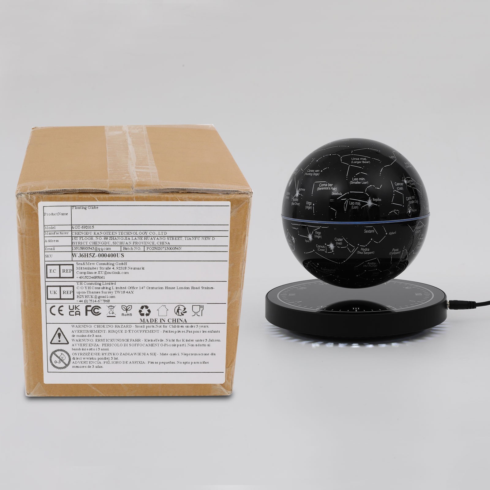 Illuminated Magnetic Levitating Globe w LED Floating Globe Auto-Rotating Globe